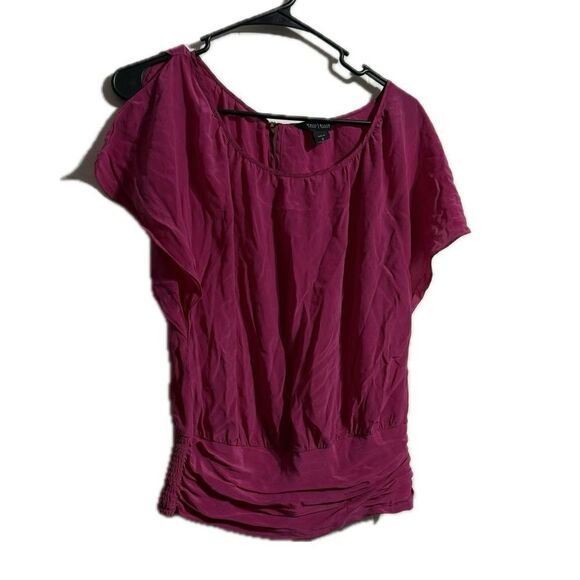 White House Black Market Red Flutter Sleeve Top with Ruched Design - Picture 1 of 5